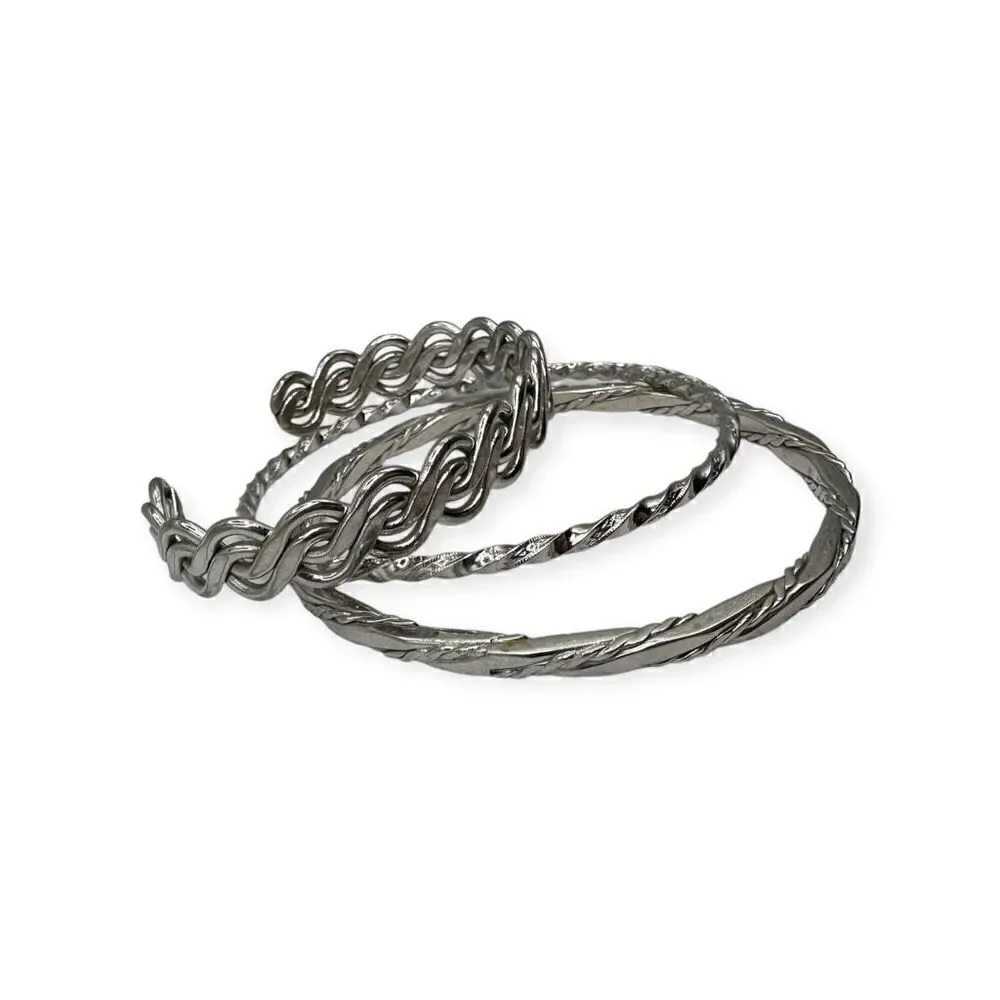 Set of 3 silver-colored bangle bracelets vintage costume jewelry